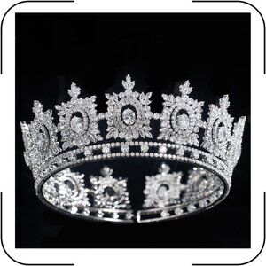 Cubic Zirconia Bridal Tiara Silver Queen Crown for Wedding Prom Queen Gift